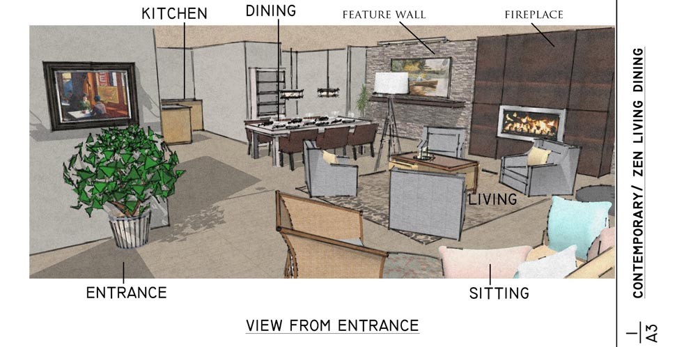 illustration of a living and dining room